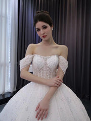Off the Shoulder Beaded Wedding Dresses Luxury Ball Gown Quinceanera Dress 241052