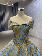Off the Shoulder Blue Quinceanera Dresses Ball Gown 66949 Floor Length