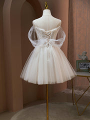 Hors de la robe de bal de tulle de champagne, robe de retour formelle courte