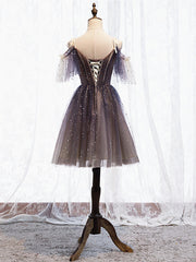 Hors l'épaule Robes de bal courtes violettes profondes, hors épaule