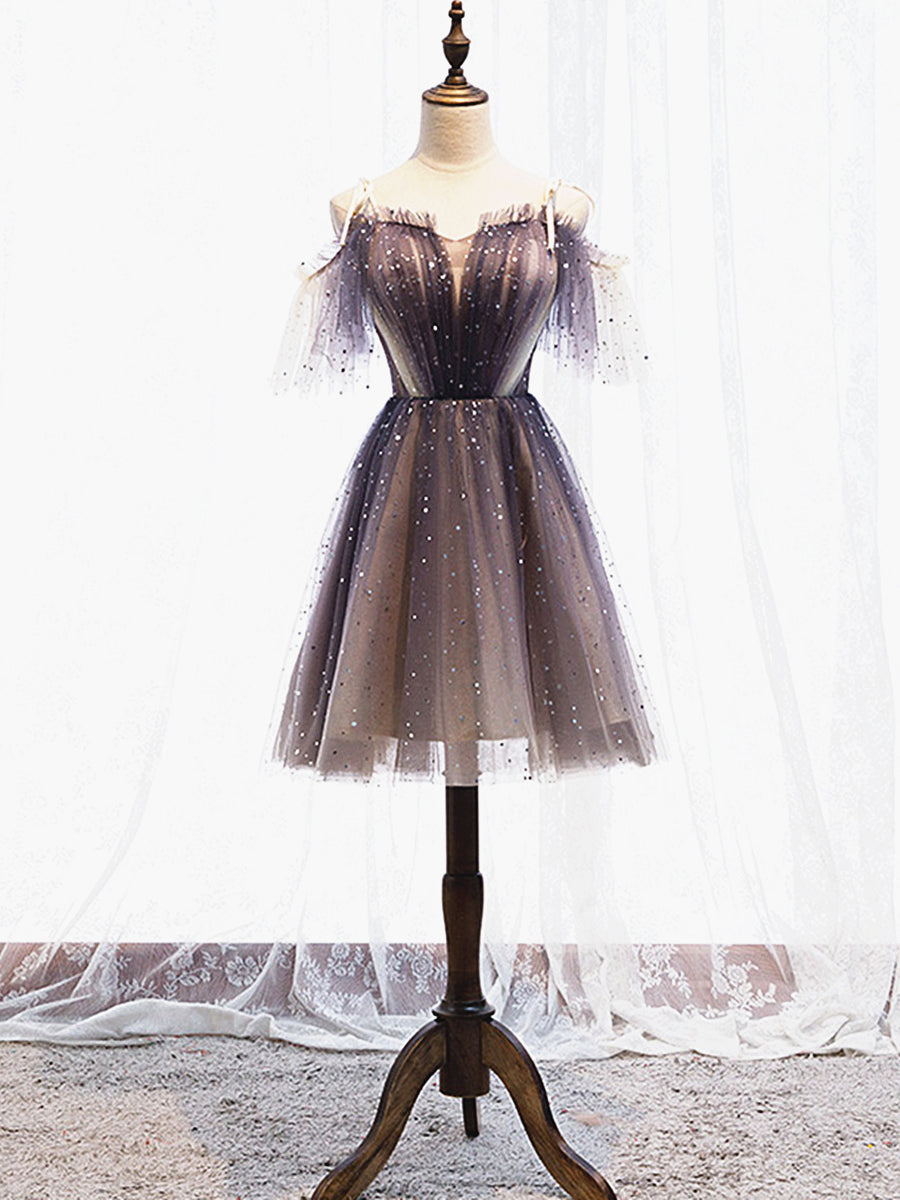 Hors l'épaule Robes de bal courtes violettes profondes, hors épaule