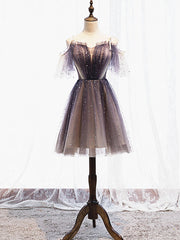 Hors l'épaule Robes de bal courtes violettes profondes, hors épaule