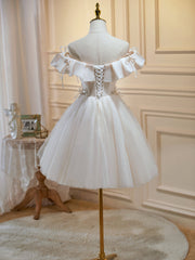Hors de l'épaule Light Champagne Robes de bal floral, courtes robes de retour au champagne