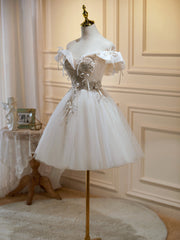 Hors de l'épaule Light Champagne Robes de bal floral, courtes robes de retour au champagne