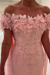 Off-The-Shoulder Mermaid Chiffon Wedding Guest Dresses Long with Appliques