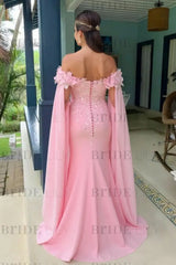 Off-The-Shoulder Mermaid Chiffon Wedding Guest Dresses Long with Appliques
