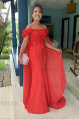 Off-The-Shoulder Mermaid Chiffon Wedding Guest Dresses Long with Appliques