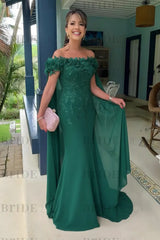 Off-The-Shoulder Mermaid Chiffon Wedding Guest Dresses Long with Appliques