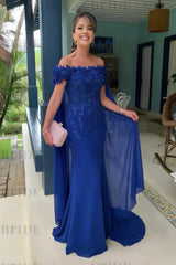 Off-The-Shoulder Mermaid Chiffon Wedding Guest Dresses Long with Appliques