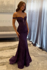 Off-the-Shoulder Mermaid Evening Dress Lace Prom Dress Long