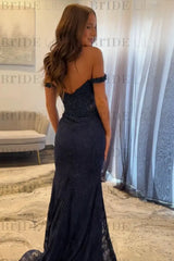 Off-the-Shoulder Mermaid Evening Dress Lace Prom Dress Long