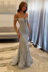 Off-the-Shoulder Mermaid Evening Dress Lace Prom Dress Long