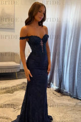 Off-the-Shoulder Mermaid Evening Dress Lace Prom Dress Long