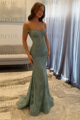Off-the-Shoulder Mermaid Evening Dress Lace Prom Dress Long