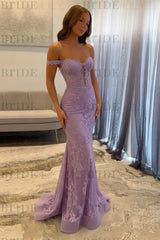 Off-the-Shoulder Mermaid Evening Dress Lace Prom Dress Long