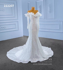 Off the Shoulder Mermaid Wedding Dresses with Long Sleeves 222207