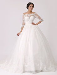 Off The Shoulder Princess Lace Wedding Dress With Illusion Neckline Exclusive