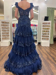 Off the Shoulder Red Sequin Lace Ruffle Prom Dresses with Slit FD3637B