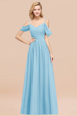 Off-the-shoulder Ruffle Chiffon Burgundy Bridesmaid Dress with Straps