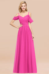 Off-the-shoulder Ruffle Chiffon Burgundy Bridesmaid Dress with Straps