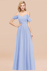 Off-the-shoulder Ruffle Chiffon Burgundy Bridesmaid Dress with Straps