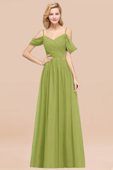 Off-the-shoulder Ruffle Chiffon Burgundy Bridesmaid Dress with Straps