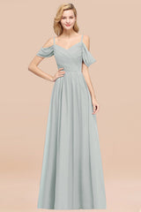 Off-the-shoulder Ruffle Chiffon Burgundy Bridesmaid Dress with Straps