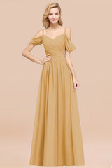 Off-the-shoulder Ruffle Chiffon Burgundy Bridesmaid Dress with Straps