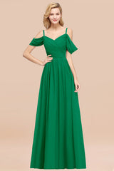 Off-the-shoulder Ruffle Chiffon Burgundy Bridesmaid Dress with Straps