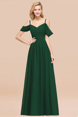 Off-the-shoulder Ruffle Chiffon Burgundy Bridesmaid Dress with Straps