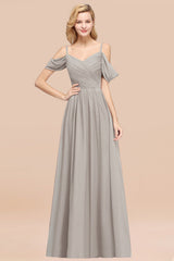 Off-the-shoulder Ruffle Chiffon Burgundy Bridesmaid Dress with Straps