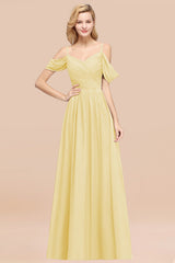 Off-the-shoulder Ruffle Chiffon Burgundy Bridesmaid Dress with Straps