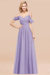 Off-the-shoulder Ruffle Chiffon Burgundy Bridesmaid Dress with Straps