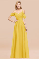 Off-the-shoulder Ruffle Chiffon Burgundy Bridesmaid Dress with Straps