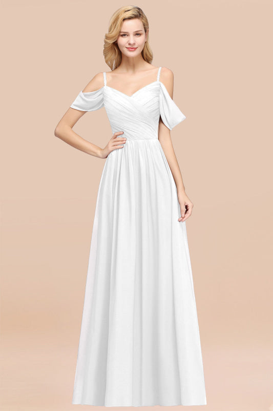 Off-the-shoulder Ruffle Chiffon Burgundy Bridesmaid Dress with Straps