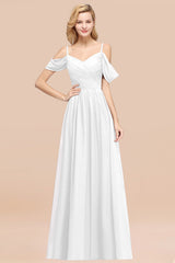 Off-the-shoulder Ruffle Chiffon Burgundy Bridesmaid Dress with Straps