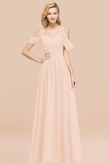 Off-the-shoulder Ruffle Chiffon Burgundy Bridesmaid Dress with Straps