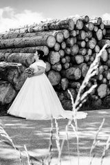 Off-the-Shoulder Satin White Aline/Princess Ball Gown Wedding Dress Plus Size