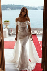 Off the Shoulder Sequins Mermaid Wedding Dress with Sweep Train