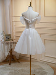 Hors de l'épaule courte des robes de bal de tulle de champagne, robe de retour formelle courte