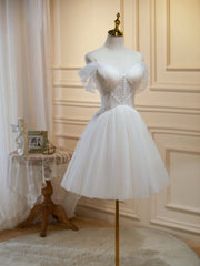 Hors de l'épaule courte des robes de bal de tulle de champagne, robe de retour formelle courte