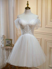 Hors de l'épaule courte des robes de bal de tulle de champagne, robe de retour formelle courte