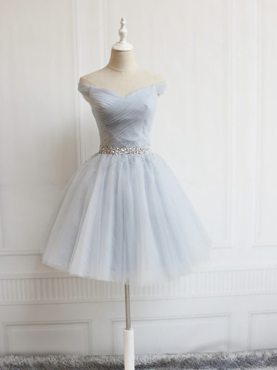 Hors l'épaule robes de bal courtes, robes de remise des remises en graduation gris courte