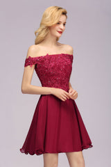 Off-the-shoulder Short Lace Bridesmaid Dresses
