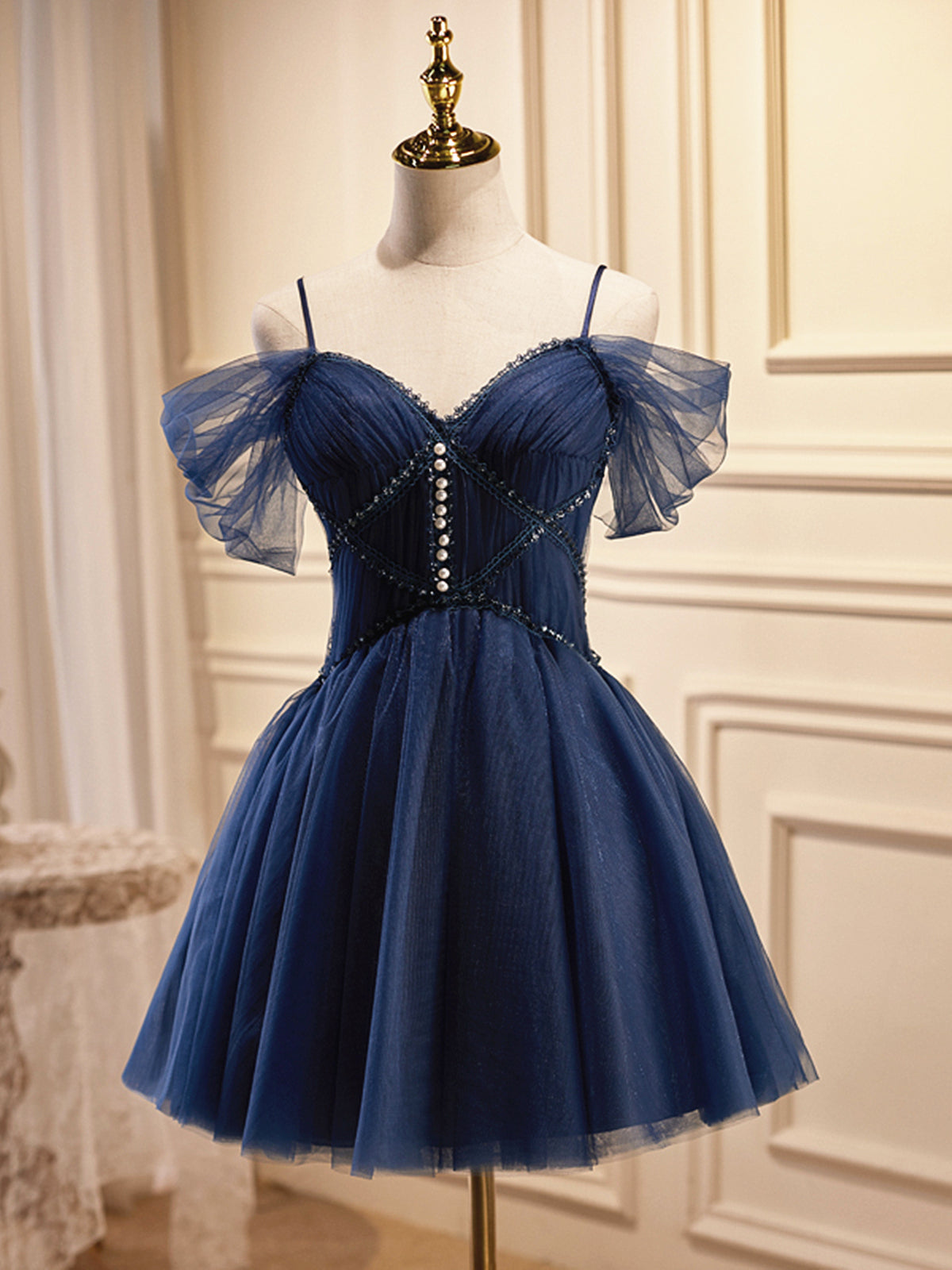 Hors l'épaule Robes de bal bleu marine, bleu foncé hors épaule des robes de remise des retraite