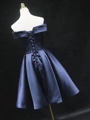 Hors de l'épaule, robes de bal bleu marine, robes de graduation courtes de retour bleu
