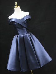 Hors de l'épaule, robes de bal bleu marine, robes de graduation courtes de retour bleu