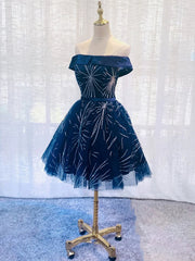 Hors l'épaule Robes de bal bleu marine, robes de retour à la maison bleu foncé foncé