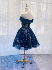 Hors l'épaule Robes de bal bleu marine, robes de retour à la maison bleu foncé foncé