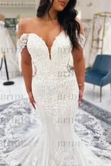 Off-the-Shoulder Sweetheart Ivory Lace Wedding Dress Mermaid Bridal Gown